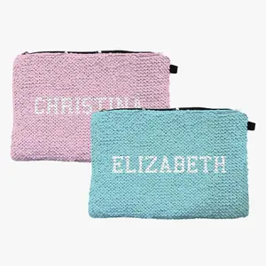 Custom Color Sequin Makeup Bag Zippered Accessories Pouch