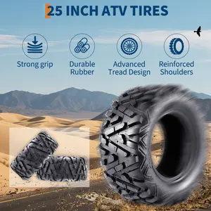 Heavy Duty ATV/UTV Trailer Tires – 25x10x12, 6-Ply Tubeless, All Terrain, Trail & Mud, Four Wheeler Utility Tire Set, Fits Utility Vehicles, Enhanced Light Mud Grip, Set of 2