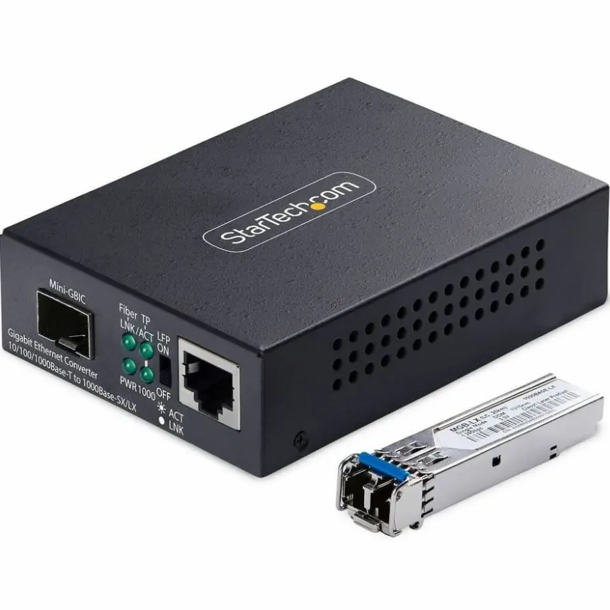 Startech MCM1110SMLC20 All-Metal Single-Mode SM-LC Gigabit Ethernet Copper-to-Fiber Network Media Converter for Computers & Office Network Components, Computer Accessories
