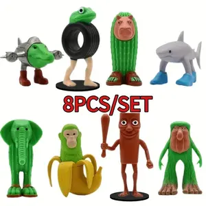 8pcs 1 Set Italian Brainrot Plastic Toy Figures Tung Tung Tung Sahur Tralalero Tralala Decorative Sculptures, Desktop Ornaments, Halloween Christmas, Birthday Gifts