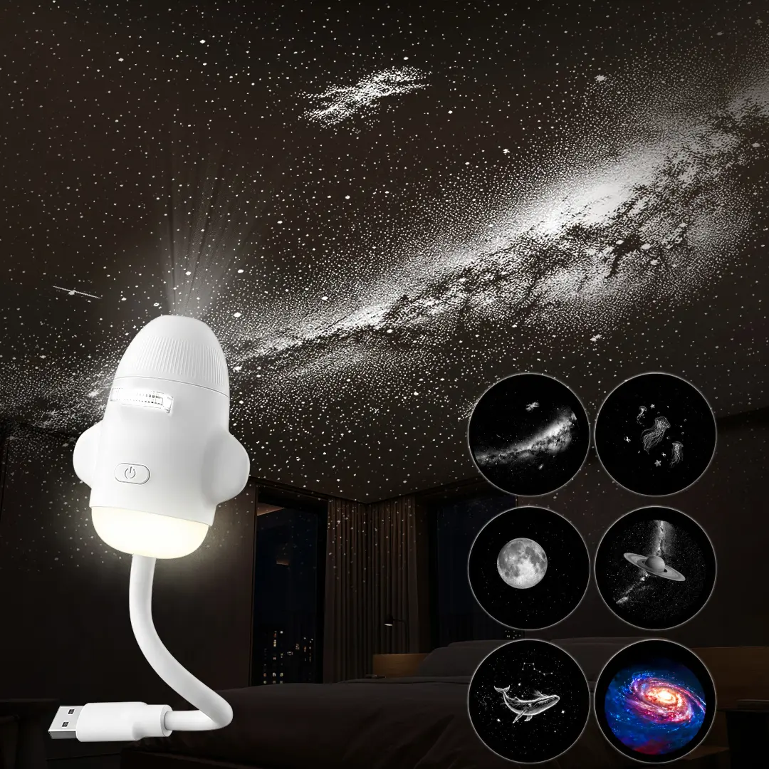 Portable Galaxy Projector  2-in-1 Starry Sky Projector & Night Light USB Powered, 6 Curated Sky Scenes with Adjustable Sharpness & 360° Rotation, Mini Star Night Light for Bedroom Desk Travel, Home Theater Ceiling Projection Lamp