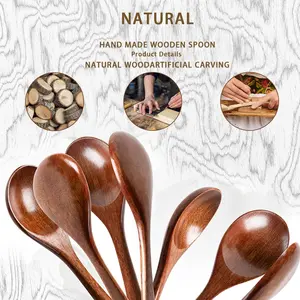 Natural Wooden Spoon Set 4/6-Piece Eco-Friendly Utensils for Non-Stick Cookware Premium Sanded Finish Long Handle Kitchen Tools for Cooking Baking Serving Minimalist Japanese Style Home Essentials -RR
