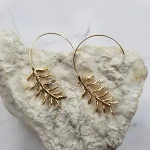 Gold Botanical Leaf Hoop Earrings