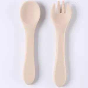Baby Feeding Spoon & Fork Set, 1 Set Silicone Baby Utensils, Baby Dinnerware, Baby Dinnerware Set, Baby Feeding Supplies