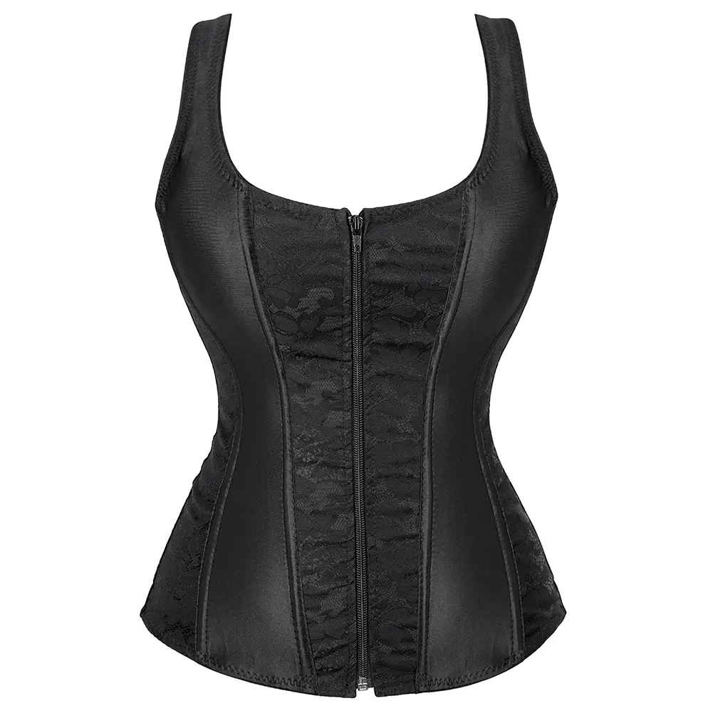Women's Boned Lace-Up Overbust Corset - Strap Bustier Shapewear, Gothic Steampunk Halloween Look Outfit, Lady's Basic Matching Clothes, Cosplay Top Skirt Set 2928-D1