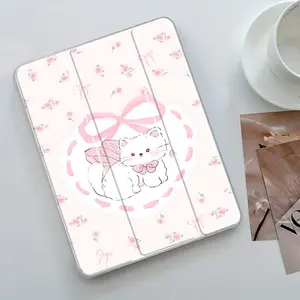 Cute Cat Pattern Tablet Case, Tablet Casing, Auto Wake/Sleep Tablet Protective Cover with Pencil Holder, Tablet Accessories Compatible with iPad