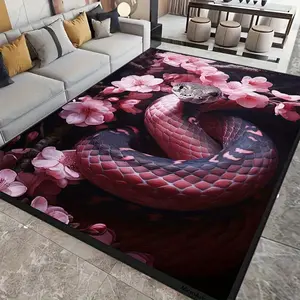 Red Snake Cherry Blossom Rectangular Carpet Botanical Area Rugs Mysterious Floral Reptile Pattern Soft Decorative Floor Mat for Living Room Bedroom Home Decor