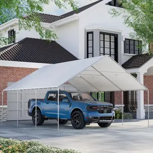 20x20 Heavy Duty Carports with Galvanized Steel Frame, Durable Garage Top Tarp Shelter Cover for All Weather Use, UV-Resistant Outdoor Portable Garage for Car, Boat Tent, White