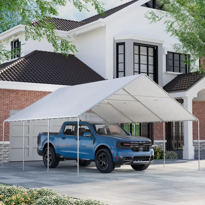 20x20 Heavy Duty Carports with Galvanized Steel Frame, Durable Garage Top Tarp Shelter Cover for All Weather Use, UV-Resistant Outdoor Portable Garage for Car, Boat Tent, White