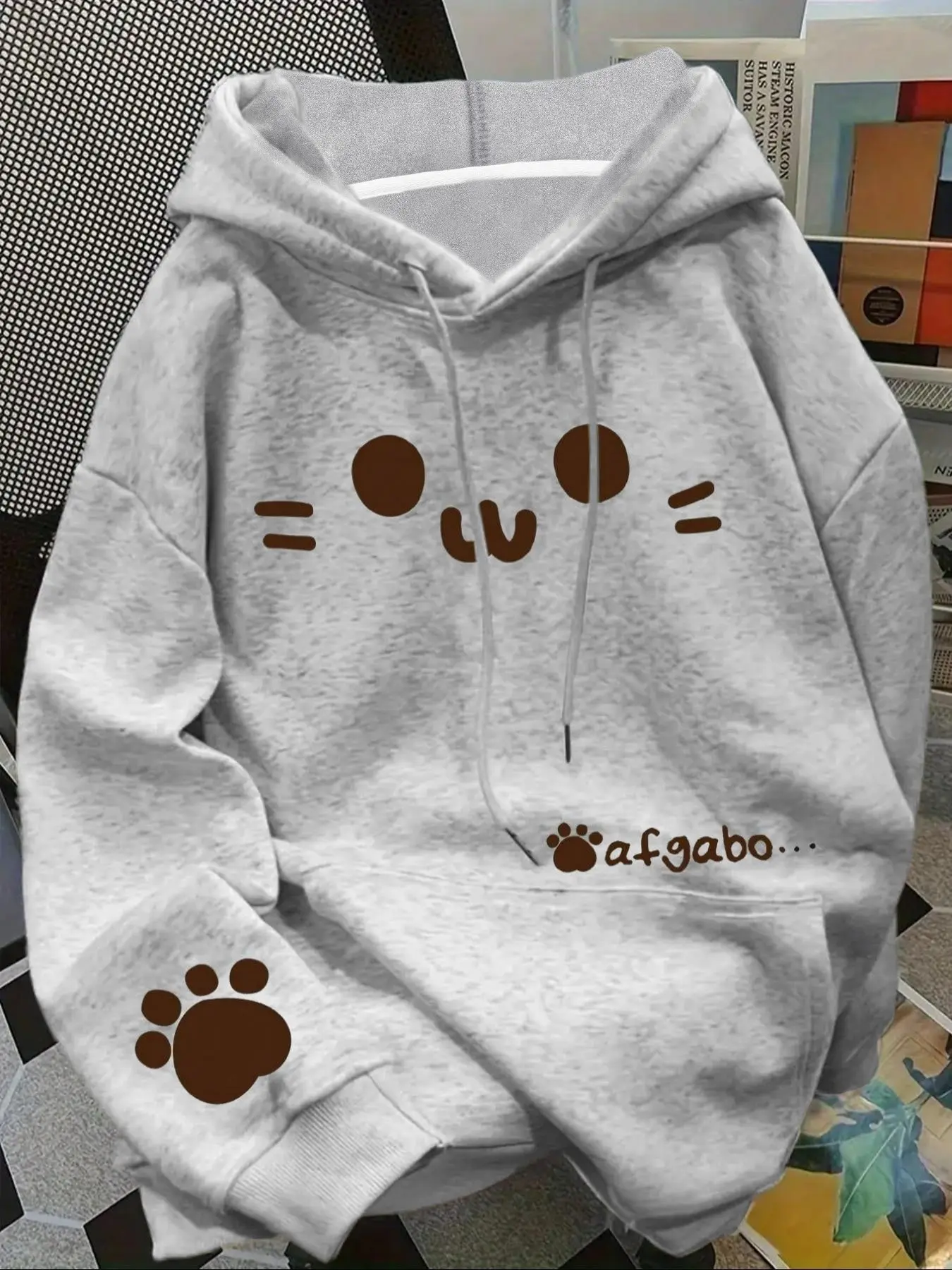 Women's Cute Cat Print Hoodie, Casual Loose-Fitting Pullover with Drawstring Pocket, Fall Winter Fashion Funny Cute Sweatshirts for Daily Wear