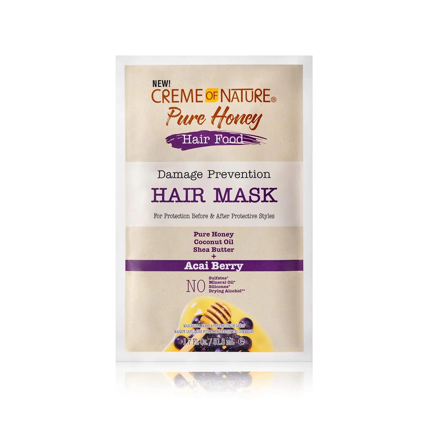Creme of Nature Pure Honey & Acai Leave-In Treatment Mask, Nourishing Damage Protection for Dry Hair, Haircare, 1.75 oz, Hair Masks, Natural Curls, Curly Locks, Acai Berry, Adults, Honey Blend, Curly Hair, Moisture Boost