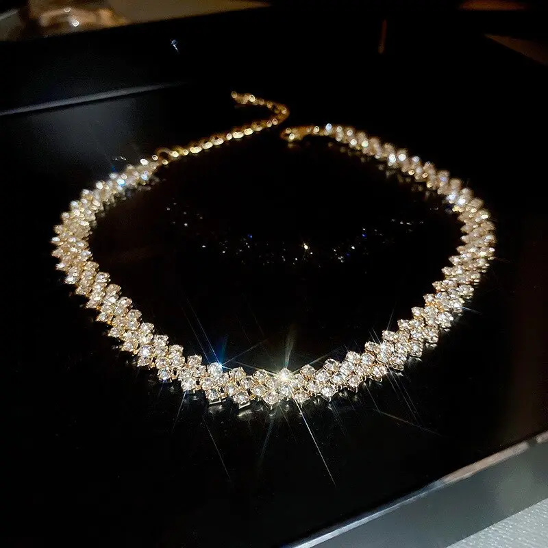 TOP-FASHION - Luxury Shiny Full Rhinestone Choker Necklace for Women Personalized Geometric Crystal Necklaces Wedding Jewelry Party Gifts