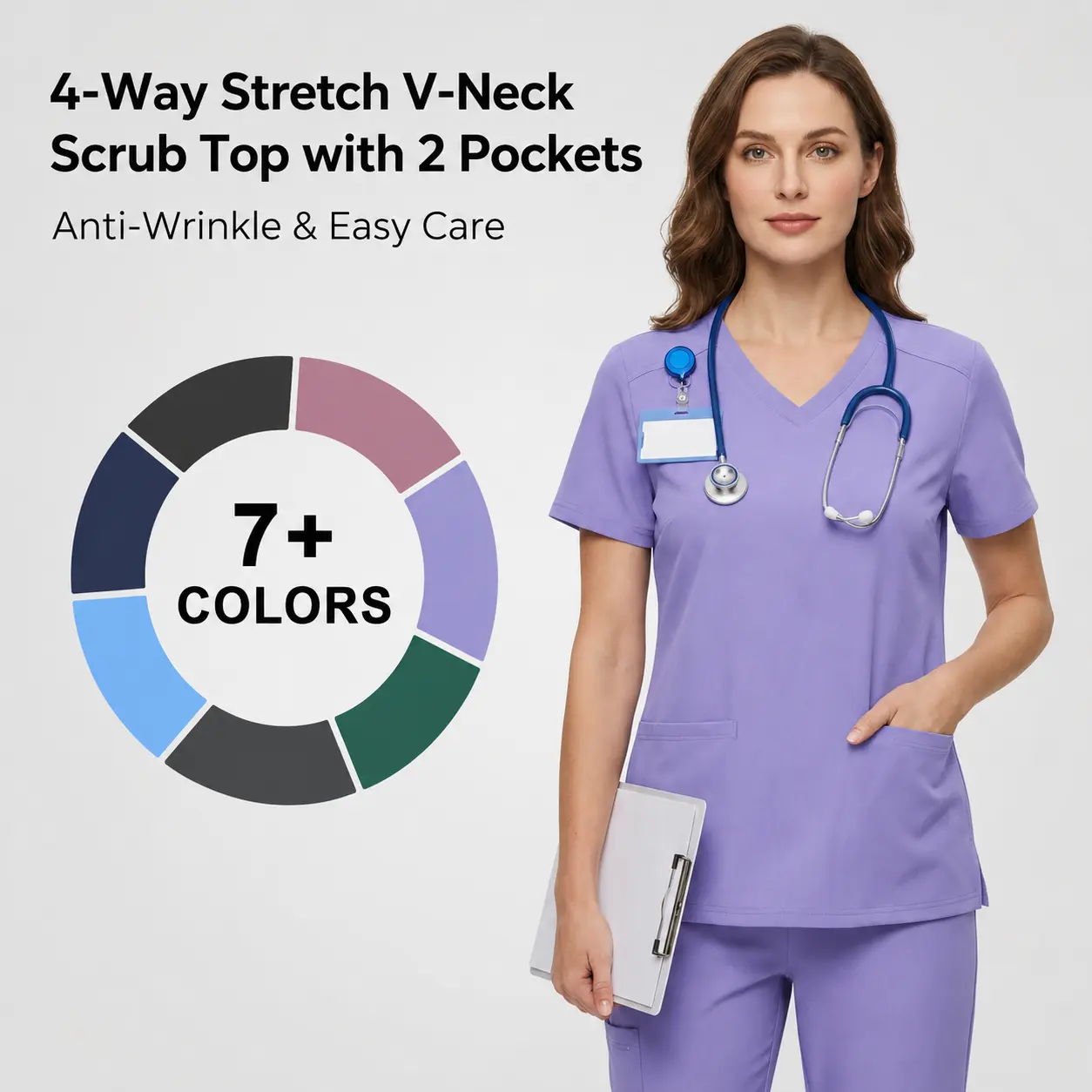Kecols 4-Way Stretch Scrub Tops - V-Neck, Wrinkle & Breathable, with 2 Pockets for Healthcare Professionals Clothes Clothes Workwear Classic Career Wear Nurse Uniform Basic
