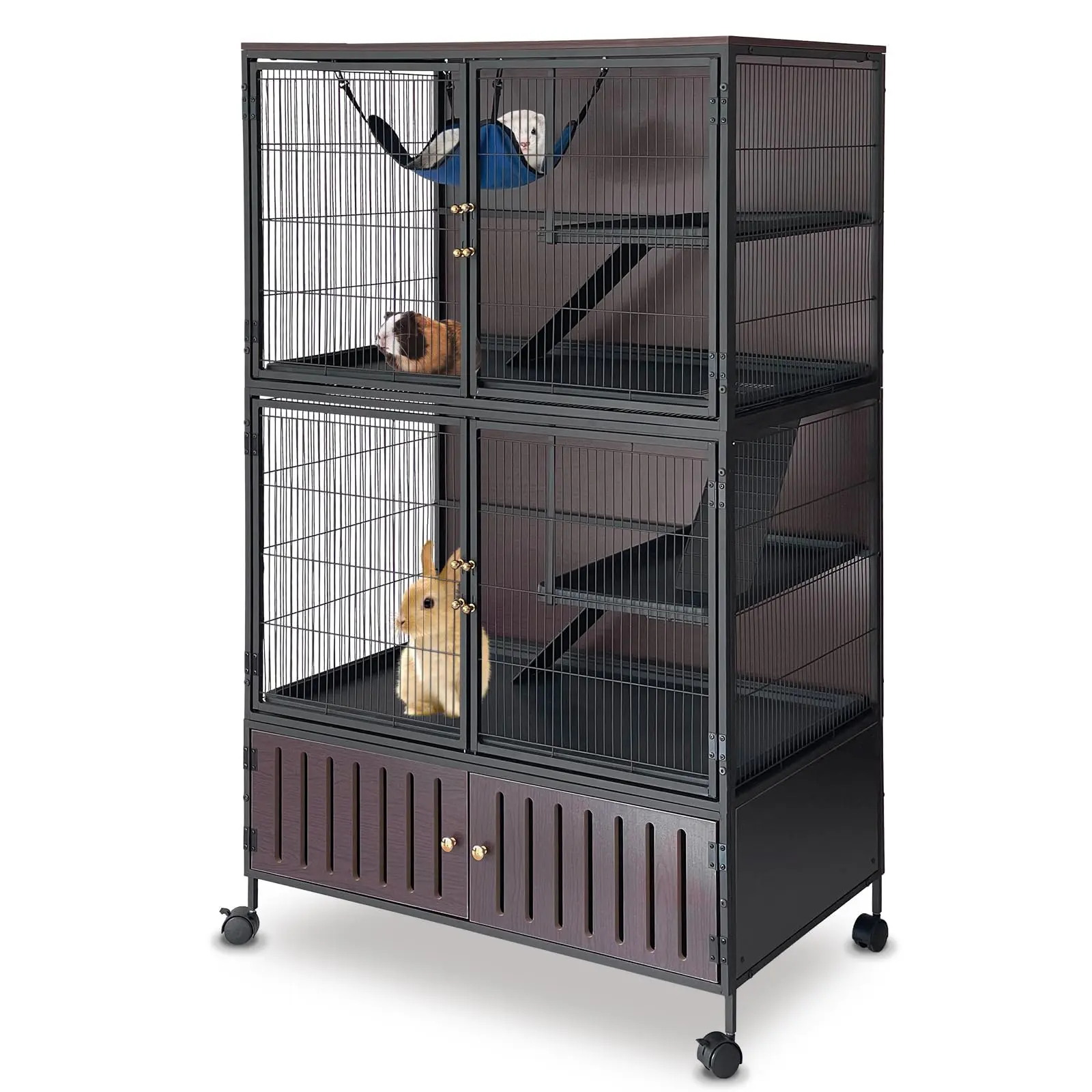 Garvee Large Rolling Ferret Cage 59" High with Locker, Includes Cage Liner Hammock, Removable Ramps, Trays - Suitable for Ferrets, Guinea Pigs, Rabbits, and Chinchillas, Red Color