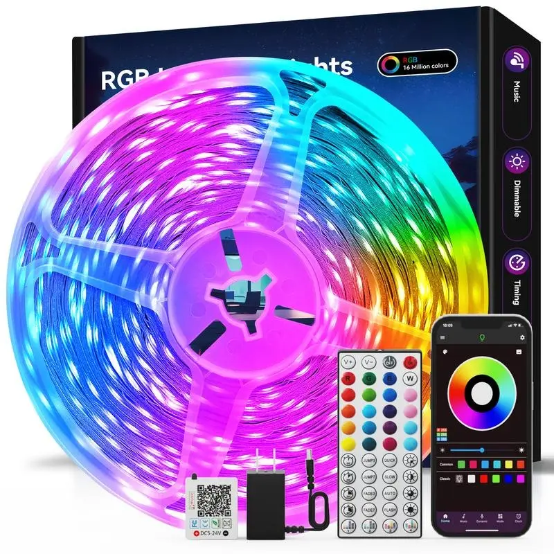 100FT 50FT Smart LED Light Strip RGB Color Changing Music Sync Strip Lights with App & Remote Control for Bedroom Indoor Lighting Decoration Modern