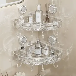 Corner Triangle Shelf with Suction Cup, Light Luxury Style, Easy Installation, Waterproof, Adjustable Hooks, Transparent Multi-Functional Storage, Bathroom Organizer