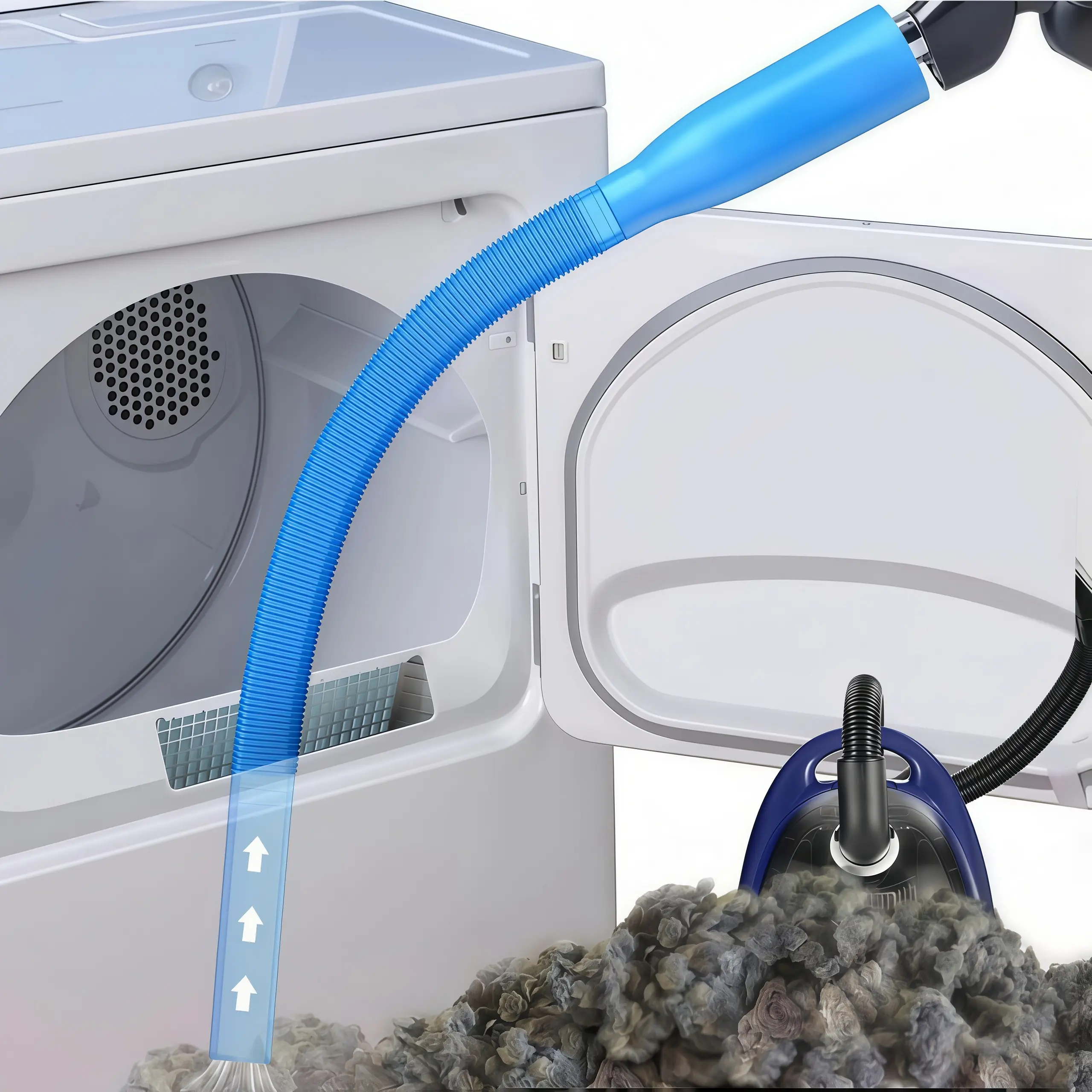 LMMAKE 1PC Dryer Lint Vacuum Attachment, 3rd Gen Flexible Extension Hose, Extendable for Hard-To-Reach Spots, Durable Plastic, Blue, Vacuum Cleaner Accessory