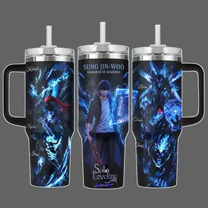 [VG Street Lab] Sung Jin-Woo Monarch of Shadows Solo Leveling 20oz & 40oz Tumbler With Handle – Shadow Army Stainless Steel Travel Mug, Anime Insulated Cup, Igris Beru Kaisel Tusk Design, Iced Coffee Drinkware, Gift For Anime Fans