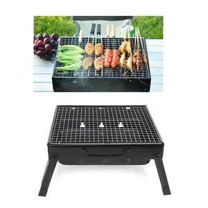 Httmt 12" Charcoal Folding Grill Portable Stainless Steel BBQ for Outdoor Camping Picnics Tailgate Parties Black Foldable Compact Grill