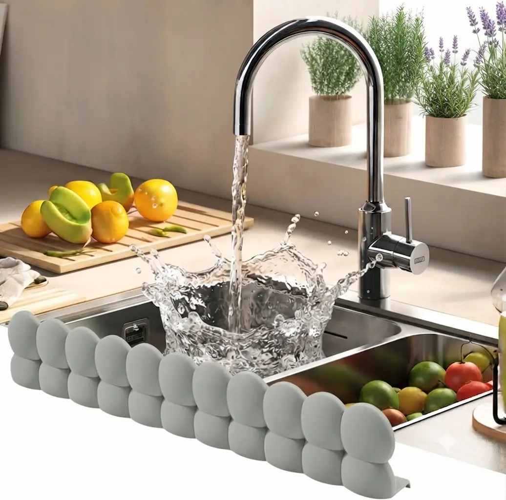 20-In Curved Silicone Kitchen Water Splash Guard - No Tool/Adhesive Needed, Removable Splatter Stopper with Built-In Suction Cups, Water-Resistant, Easy-Clean, Dishwasher-Safe, Multiple Colors for Home Cleaning Supplies