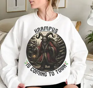 Krampus Is Coming to Town Ugly Christmas Sweatshirt, full sizes, full colors, for men, for women