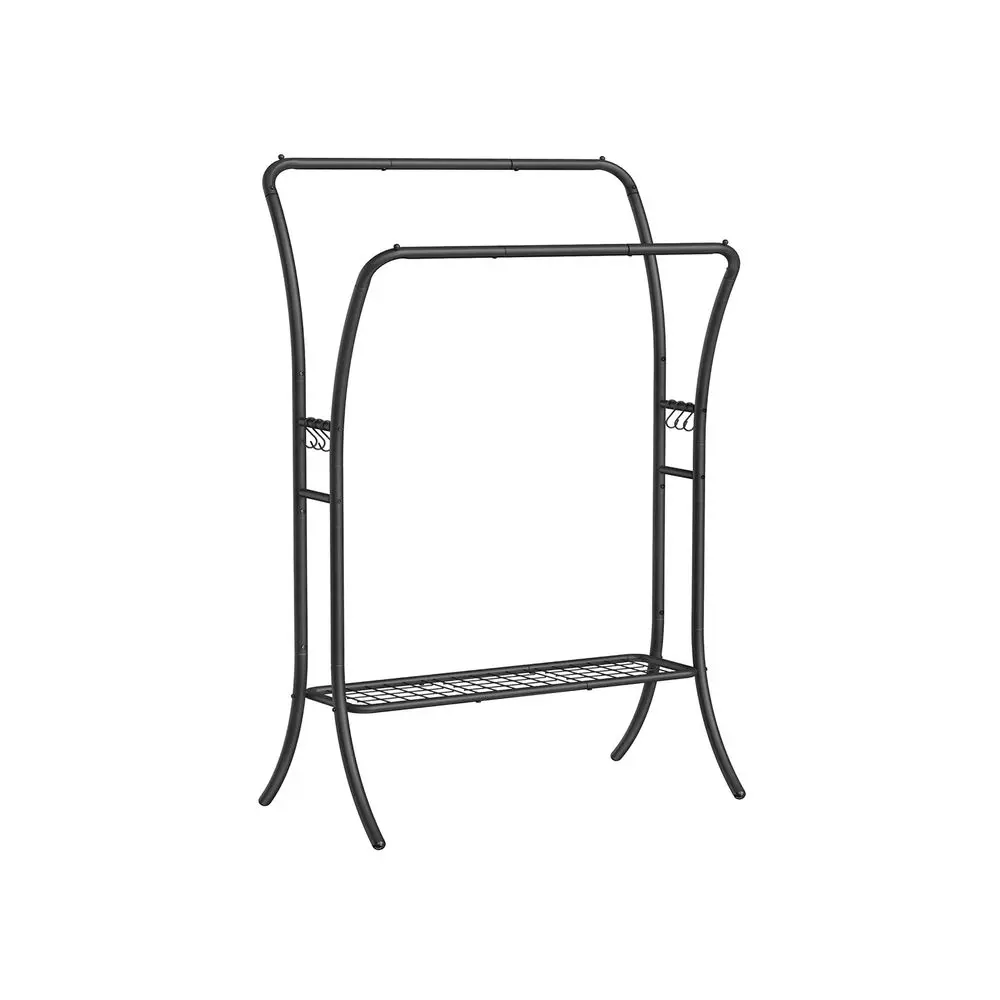 SONGMICS Clothes Rack, Clothing Rack with Shelves, Garment Racks Heavy Duty, Double Rod Clothes Rack with 6 Hooks, Clothes Storage and Display, for Living Room, Bedroom