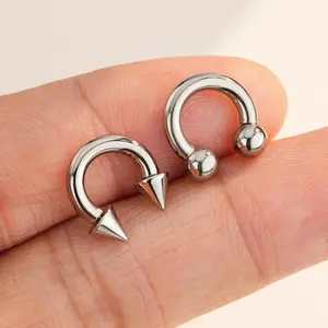OUFER BODY JEWELRY 10G Thick Bold Titanium Hypoallergenic Horseshoe Barbell, Internally Threaded with Spike/Ball Ends, Septum Piercing Ring for Daith/Rooks, Daily Wear Nose Accessory, Septum Pierced Ring, Nose Piercing