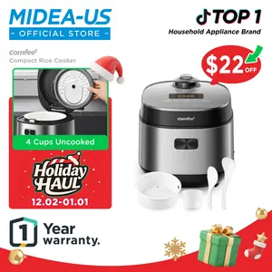 COMFEE' Compact Rice Cooker 8 Cups Cooked/4 Cups Uncooked, 9-in-1 Multi Cooker, Fast Rice Maker, Steam, Brown Rice, Grains, Fuzzy Logic Technology, Grey, Hoiday Haul, Gift