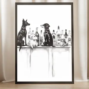 Dog at the Bar Vintage Style Poster - Bar Cart Art Print, Beer Artwork, Bar Wall Decor, Gift for Dog Enthusiast, Retro Pub UNFRAMED