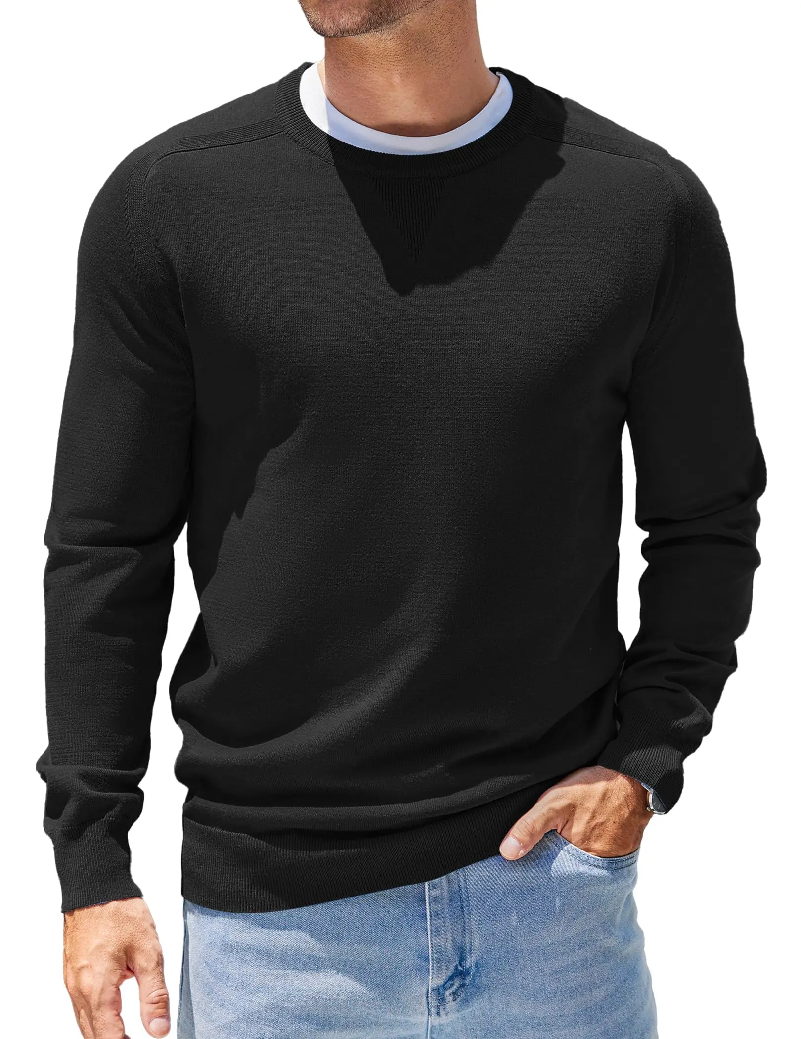 COOFANDY Mens Sweater Crewneck Pullover Long Sleeve Lightweight Sweater Plain Knit Silm Fit
