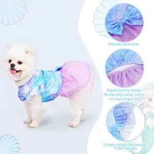 Elegant Gradient Mermaid Skirt Pet Dog Dress, Small Sleeve Design Waist Butterfly Knot, Suitable for Small/medium Dogs Cats Summer Use