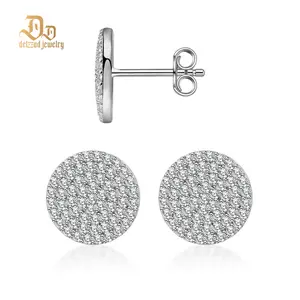 Delzzad 14K Gold-Plated Iced Out Circle Shape Earrings Lab-Created Moissanite Stud Earring S925 Sterling Silver Moissanite Jewelry Perfect Birthday Mother’s Day Christmas Gift for Men Women Wedding Set