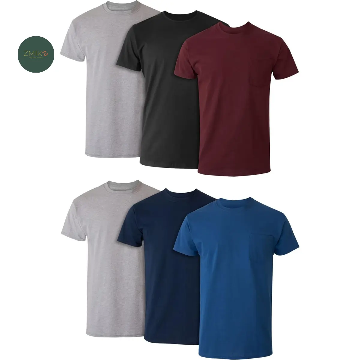 ZMIKS Men's Cotton Crew Neck T-Shirt Pack - Moisture Wicking Tee - Assorted 6-Pack for Versatile Wardrobe Essential - Top, Menswear