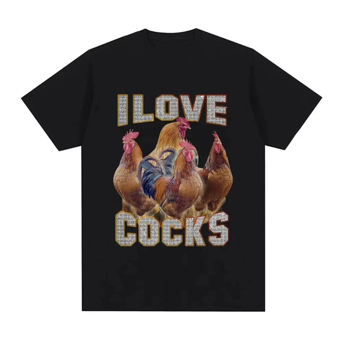 I Love Cocks Funny Roosters Meme T Shirt Chicken Lovers Short Sleeve T-shirt Men Women T Shirts Streetwear, vintage Menswear Top