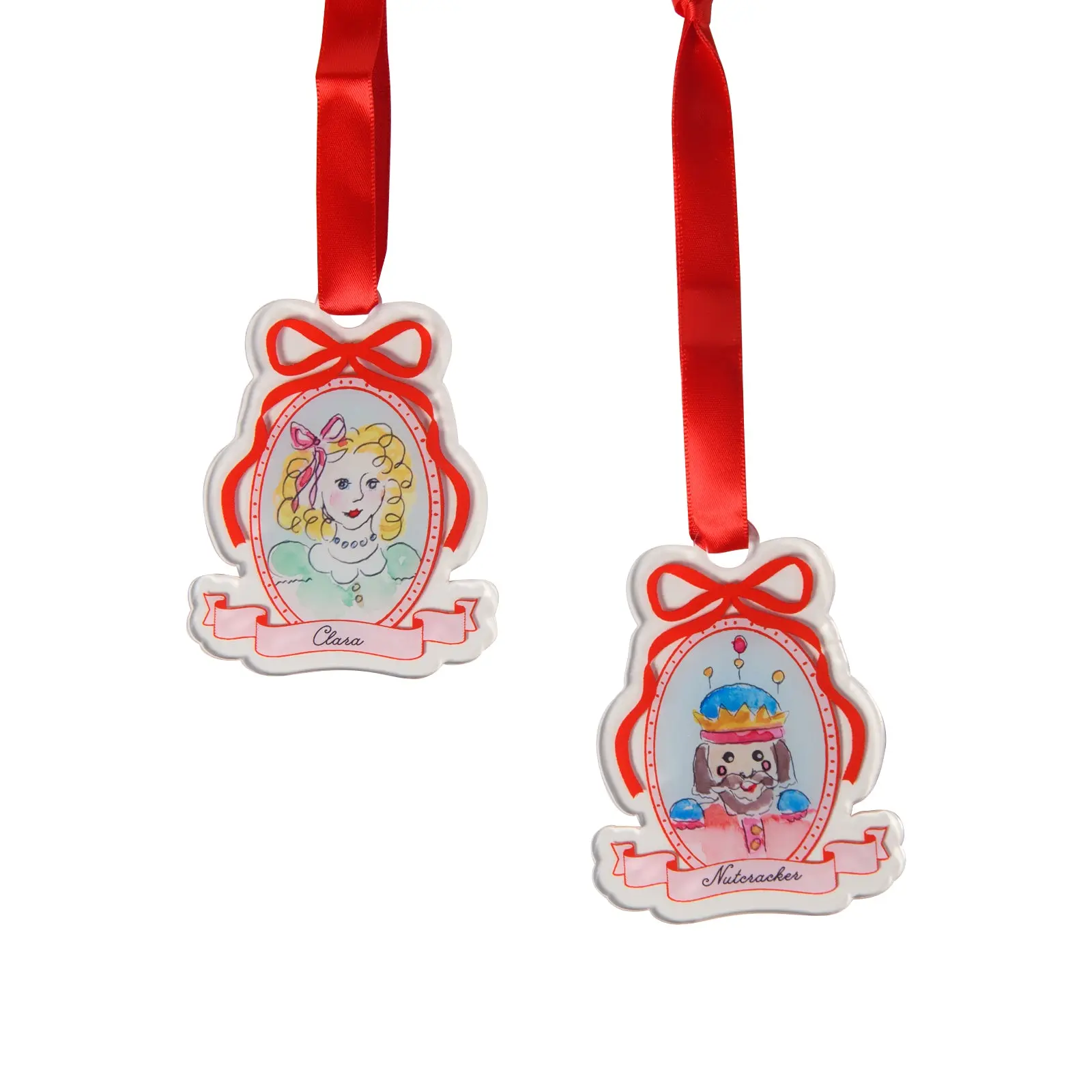 NUTCRACKER AND CLARA PORTRAIT ACRYLIC ORNAMENT SET
