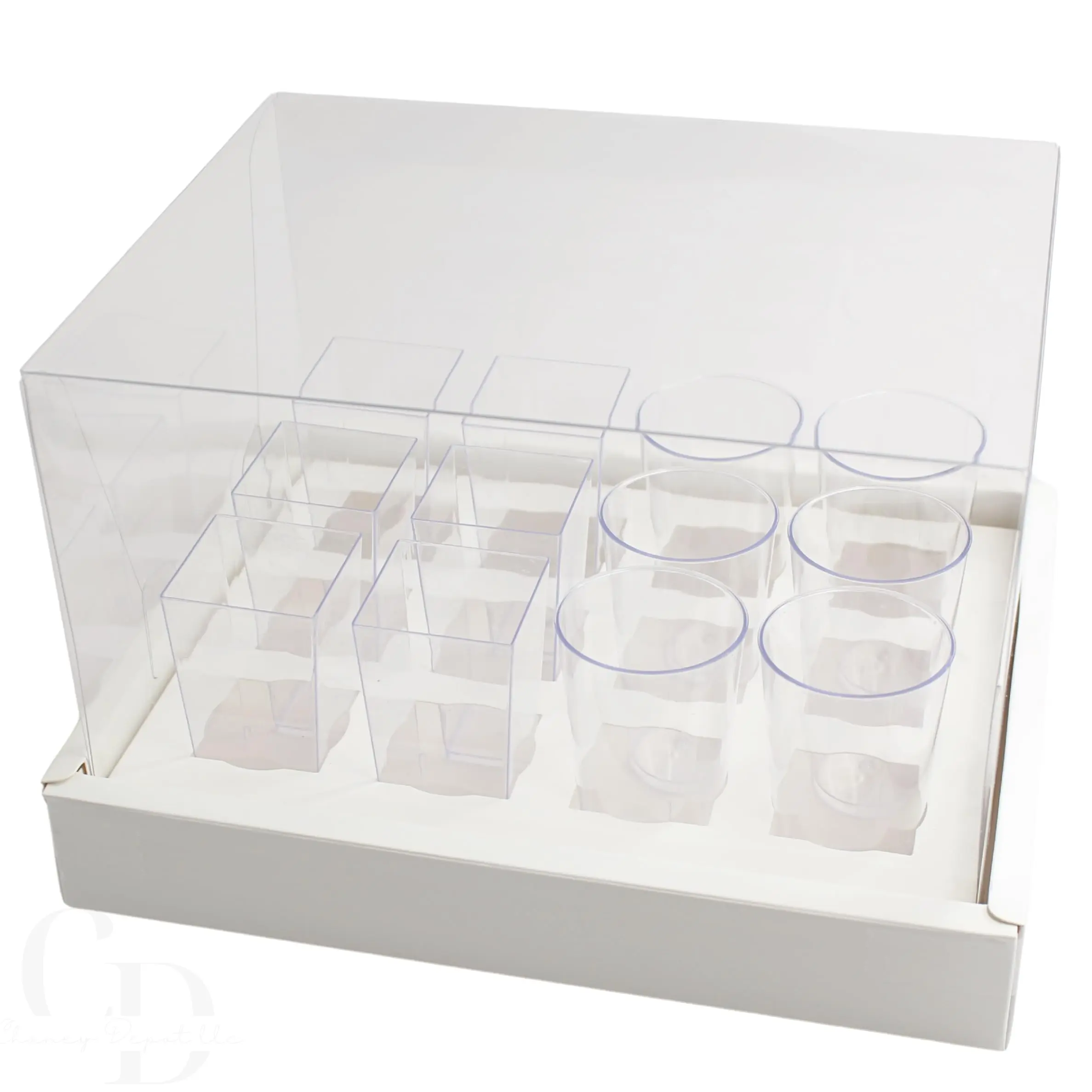 Dessert shooter square and round 3oz cup transport boxes- Clear lid