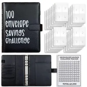 100 Envelopes Money Saving Challenge, 100 Envelope Challenge Binder, Easy and Fun Way to Save $5,050, Savings Challenges Budget Book Binder with Cash Envelopes for Office,Home,School (Black)