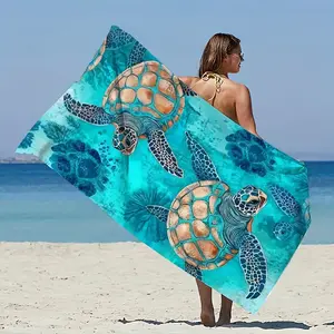 1PC Turtle  Ocean Print Beach Towel - Soft  Quick-Drying Bath Towel