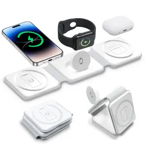 EFAITHFIX Wireless Charger, 3 in 1 Wireless Charging Station, Fast Wireless Charging Stand for iPhone 15 ProSeries for Apple Watch SE for AirPods Pro (White) 3  in Foldable Multidevice 3  in Cable Folding  Black Magnetic Electronic Adjustable Protection