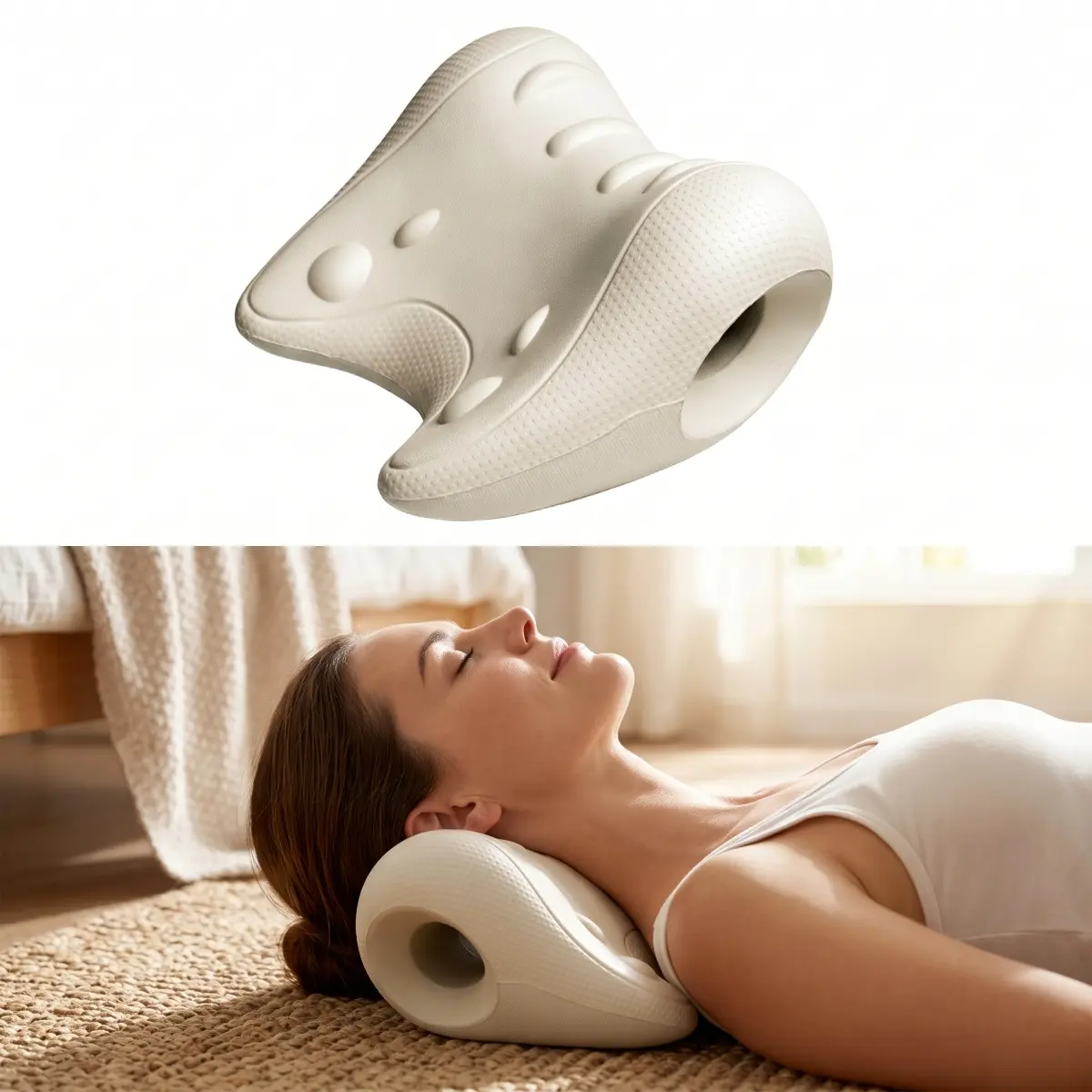 Ergonomic Foam Cervical Traction Pillow - 3D Pressure Nodes, Dual-Sided Traction System, Neck Rest Cushion for Pain Relief, Adjustable Stretching Relaxation Device (Home Supplies Gift)