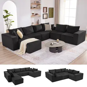 【4 packages】135.4" Cloud Couch Sectional, Sectional Sleeper Sofa with Deep Seat, Plush Corduroy U Shaped Boneless Couch, Convertible Modular Couches for Living Room, 7Seat