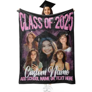 Custom Graduation Blanket with Name Photos Class of 2025 Personalized Graduation Gifts for Him Her (5 Photos)