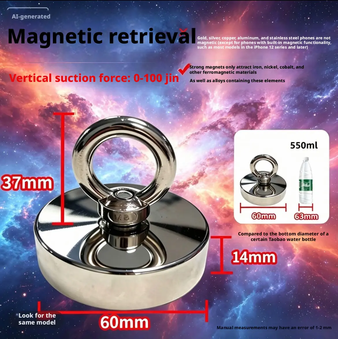 COD Super Strong Pull Force Neodymium Magnet Heavy Duty Underwater Metal Salvage Fishing Treasure Retrieval Magnet Multi-Purpose for Outdoor Metal Recovery & Household Storage Organizing