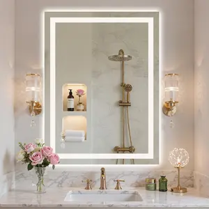 Anti-Fog Bathroom Mirror, Wall-Mounted LED Vanity Mirror with Double Front-and-Back Lights, Dimmable Tempered Glass, Shatter-Proof, Memory Function, Anti-Fog Bathroom Mirrors