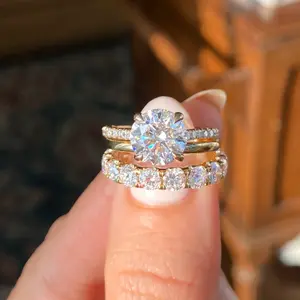 Handmade Engagement Ring  Round Cut Moissanite Diamond Solitaire Wedding/Bridal Ring Set for Women/Her, Promise Rings Gift  for Wife