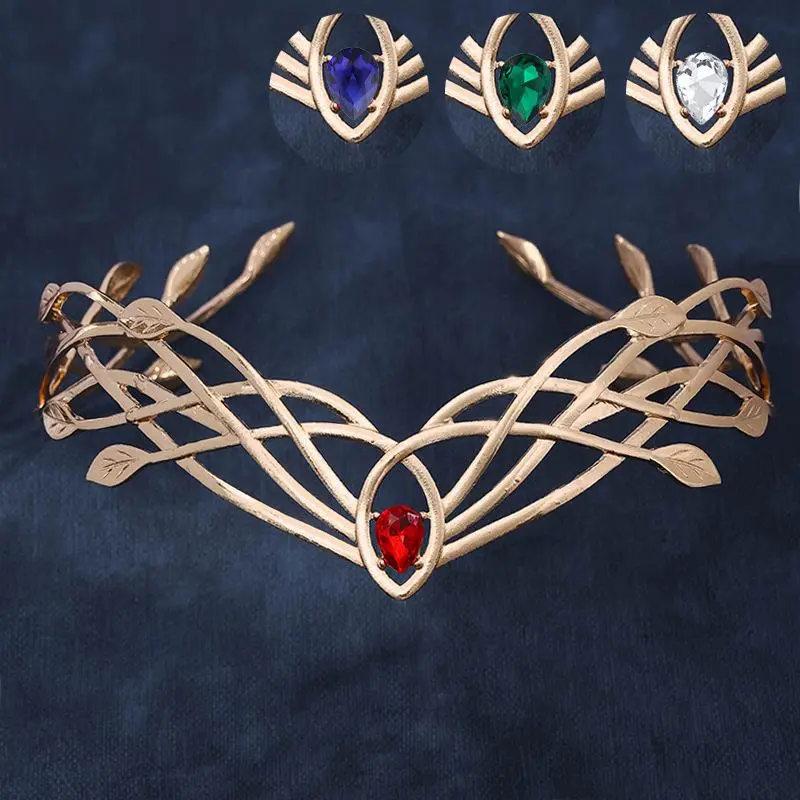 Goddess Cosplay Forehead Round Elves Crown Tiara Women Man Vintage Leaf Headband Bridal Hair Accessories Wedding Headwear