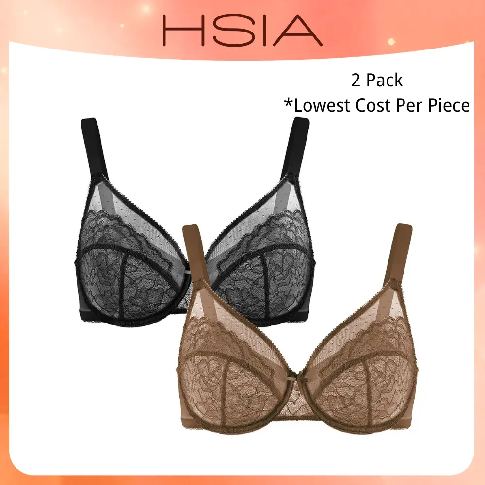 HSIA Enchante Unlined Floral Lace Underwire Plus Size No Padding Full Coverage Bra Set 2 Pack Womenswear