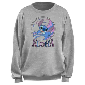 Junior's Lilo & Stitch Pink and Blue Aloha Surf Sweatshirt