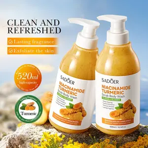 520MI/Bottle Niacinamide Turmeric Scrub Shower Gel, Rich in Niacinamide and Turmeric Extract, with Smooth and Delicate Scrub, Rich Foam, Gentle Bathing, Moisturizing, Cleans Sweat, Dirt and Dead Skin Cells, Moisturizes, Brightens
