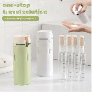4-in-1 Travel Dispenser Bottle for Toiletries Portable Cosmetic Shampoo Storage Lotion Compact Plastic Container Wholesale Easy Press Smooth Flow  bottle Silicone Leakproof Travel Bottles Set travel ideal